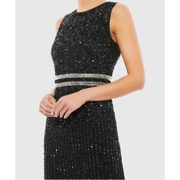 Mac Duggal A10509 Black Sleeveless High Neck Beaded Midi Sheath Dress Size 16 - Picture 2 of 7